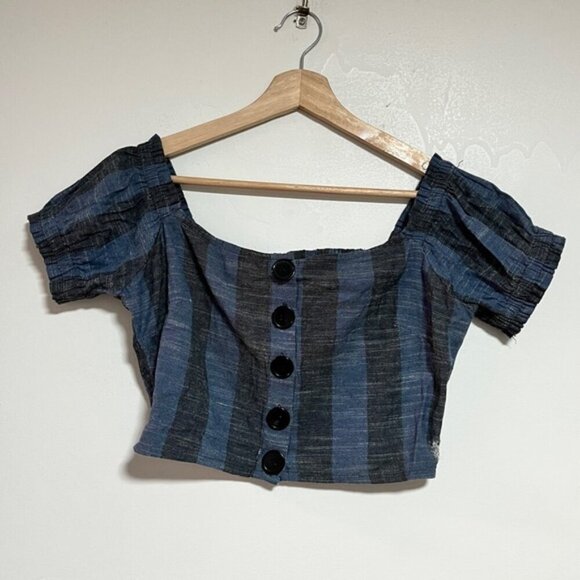 Angie Blue & Black Striped Cotton Crop Top - M - Picture 2 of 11